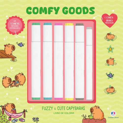 Fuzzy e Cute Capibaras - Livro de Colorir com 6 Marcadores