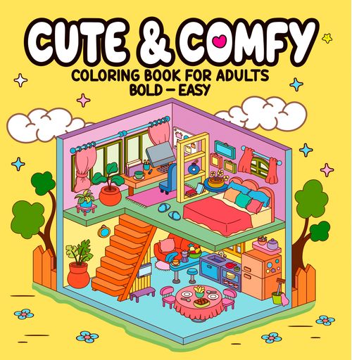 Cute & Comfy Coloring Book for Adults - Bold Easy - Livro de Colorir Adulto
